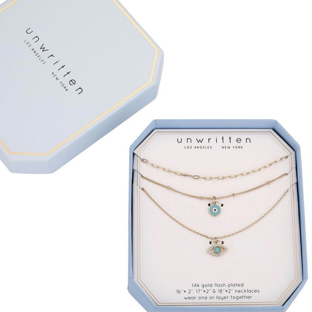 Unwritten Gold Necklace Set with Blue Eye Charms